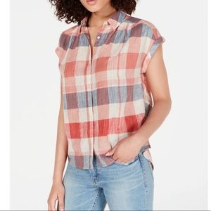Lucky Brand Buffalo Plaid Cotton Linen Top
